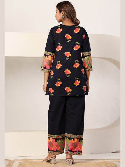 Navy Blue – Women's Pure Cotton Floral Co-ord Set