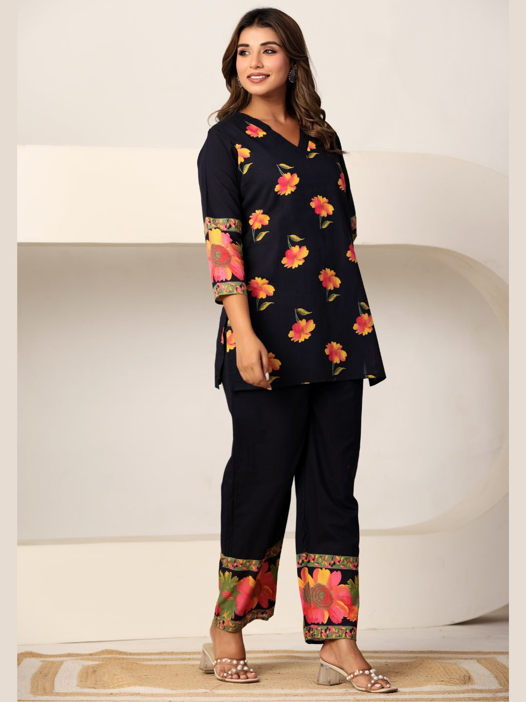 Navy Blue – Women's Pure Cotton Floral Co-ord Set