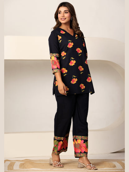 Navy Blue – Women's Pure Cotton Floral Co-ord Set