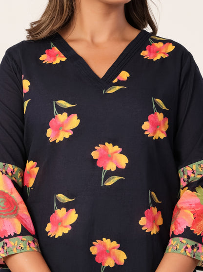 Navy Blue – Women's Pure Cotton Floral Co-ord Set