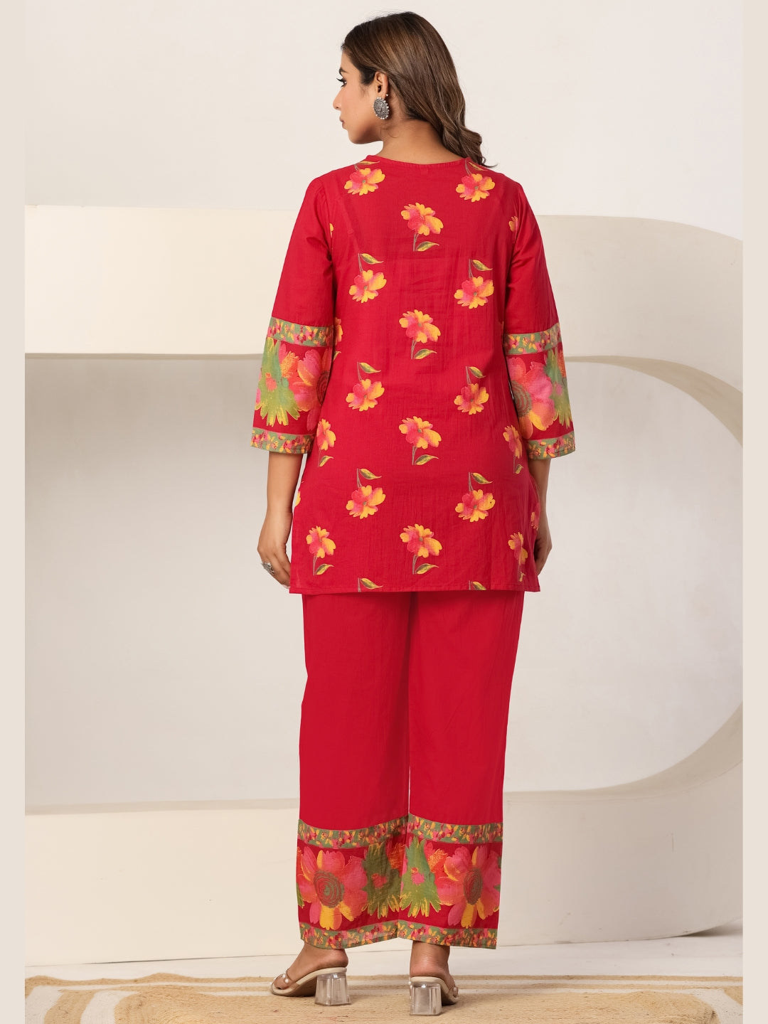Scarlet Bloom – Women's Pure Cotton Floral Co-ord Set
