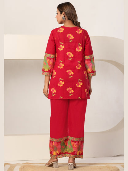 Scarlet Bloom – Women's Pure Cotton Floral Co-ord Set