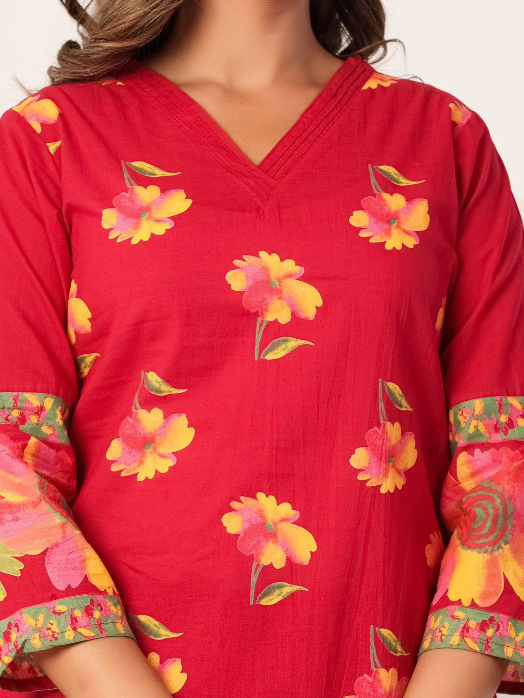 Scarlet Bloom – Women's Pure Cotton Floral Co-ord Set