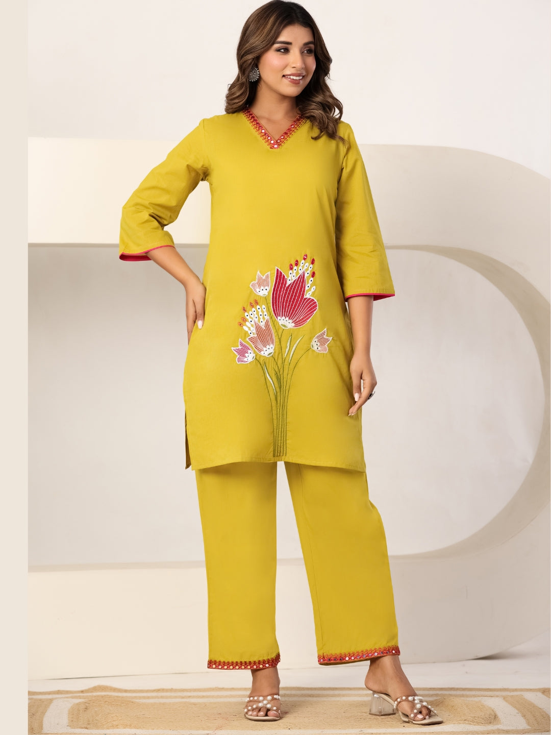 Marigold Mood – Pure Cotton Floral Embroidered Kurta Pant Co-ord Set