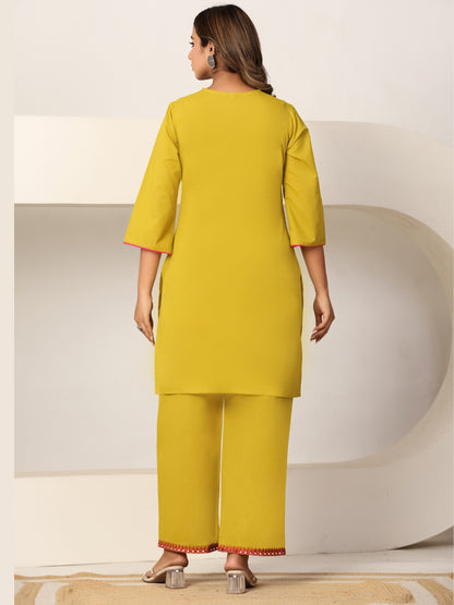 Marigold Mood – Pure Cotton Floral Embroidered Kurta Pant Co-ord Set