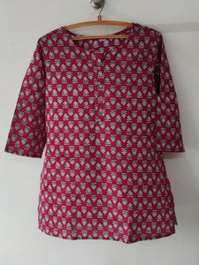 Pure Cotton Printed Short Kurta - Maroon