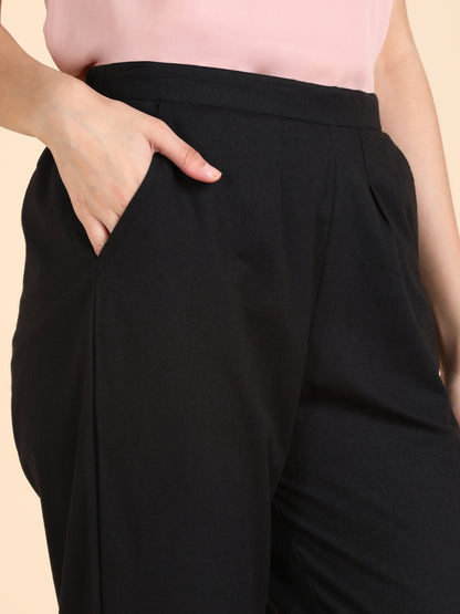 Soft Cotton Solid Color Pant - Black