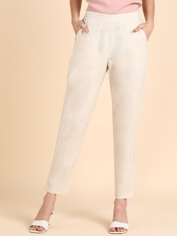 Soft Cotton Solid Color Pant - Cream/Off-White