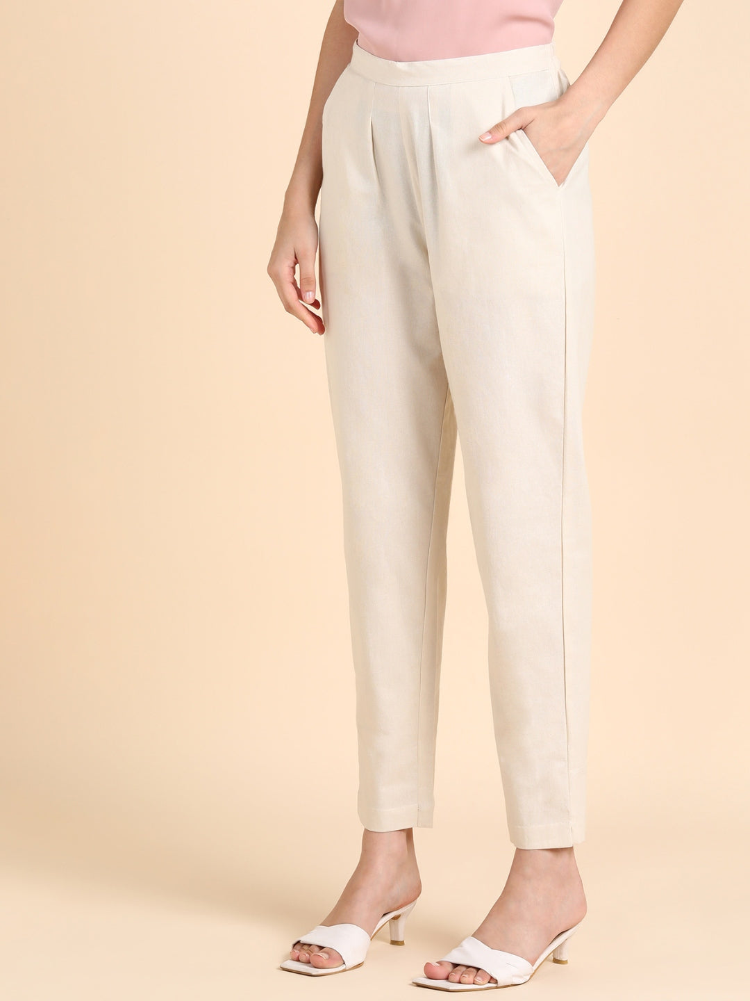 Soft Cotton Solid Color Pant - Cream/Off-White