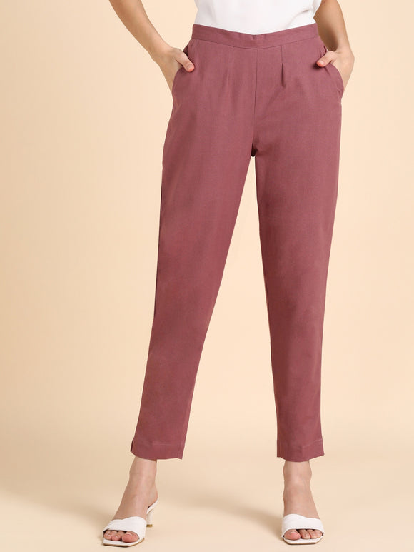 Soft Cotton Solid Color Pant - Rose Pink
