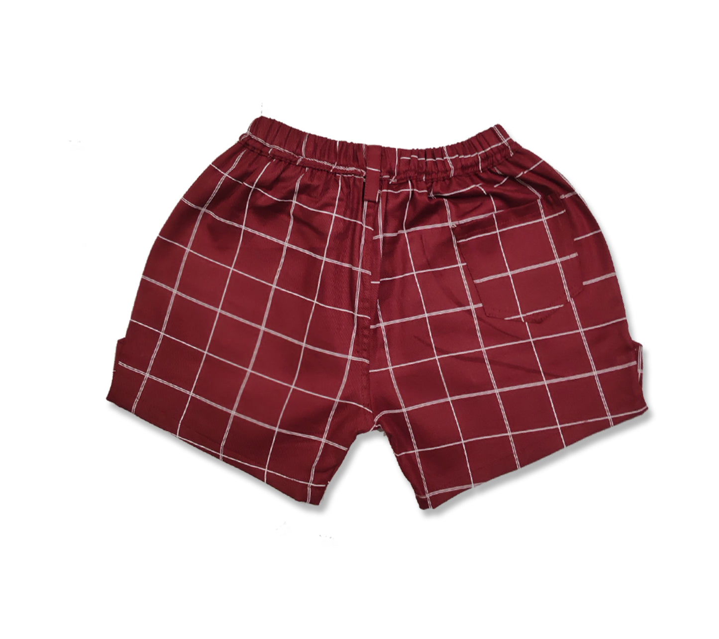 Pure Cotton Checkered Girls Shorts - Maroon