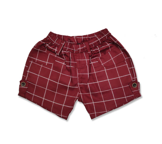 Pure Cotton Checkered Girls Shorts - Maroon