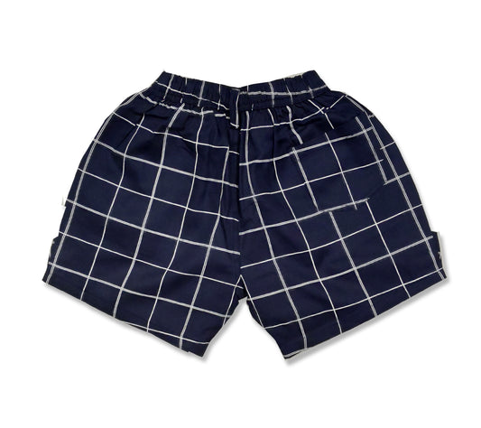 Pure Cotton Checkered Girls Shorts - Navy
