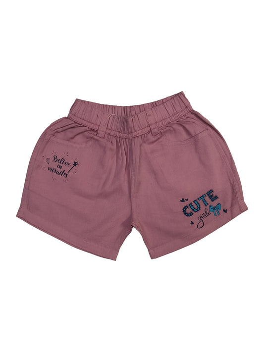 Pure Cotton Graphic Print Girls Shorts - Pink