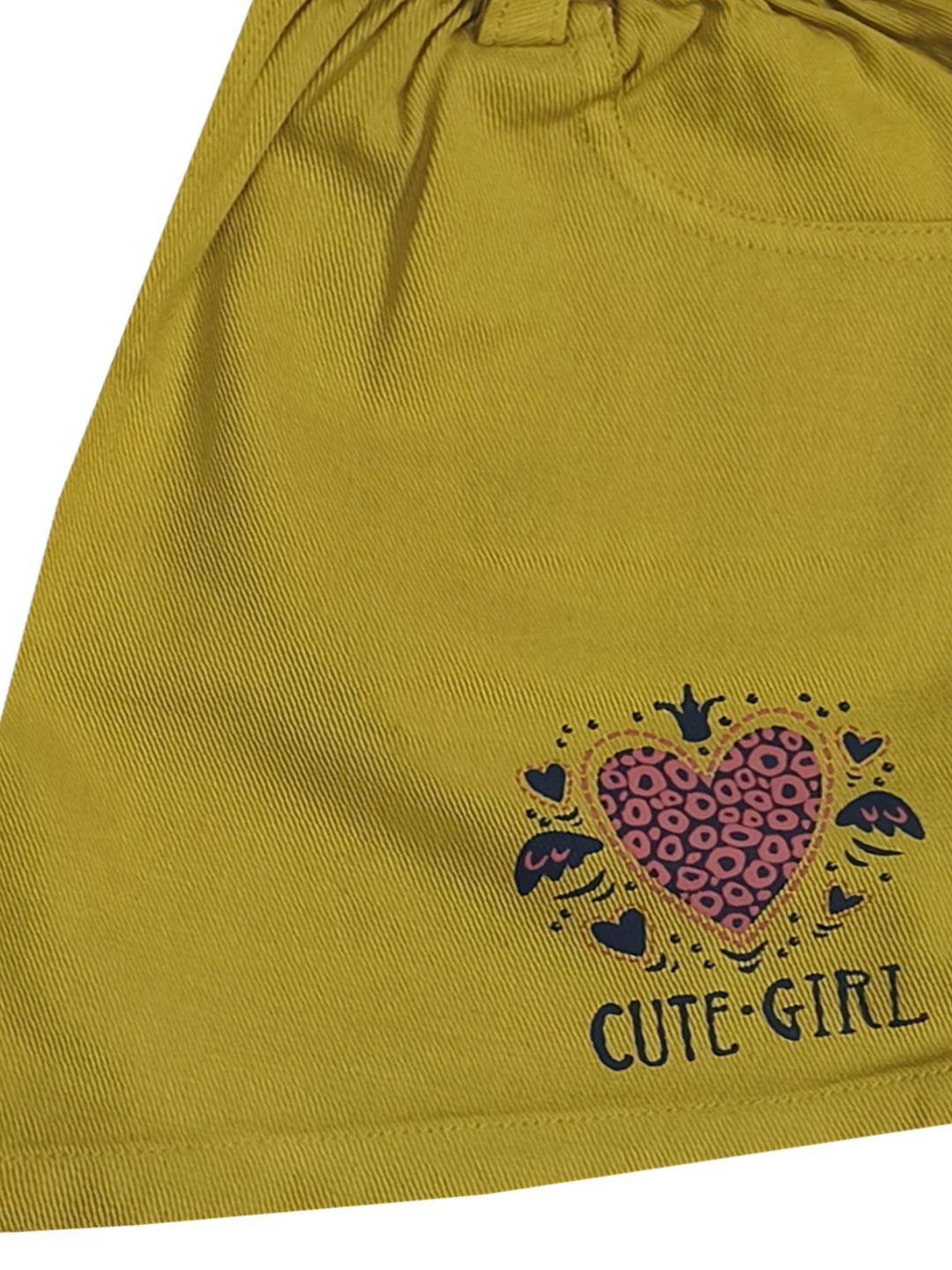 Pure Cotton Graphic Print Girls Shorts - Mustard