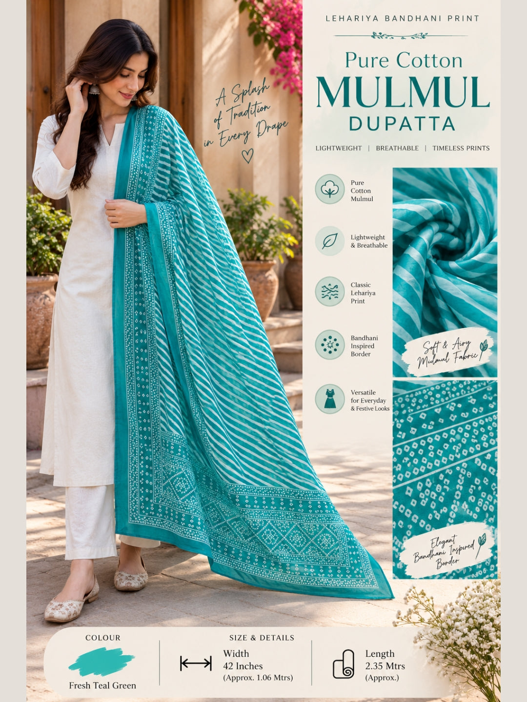 Teal - Neer Leher Dupatta