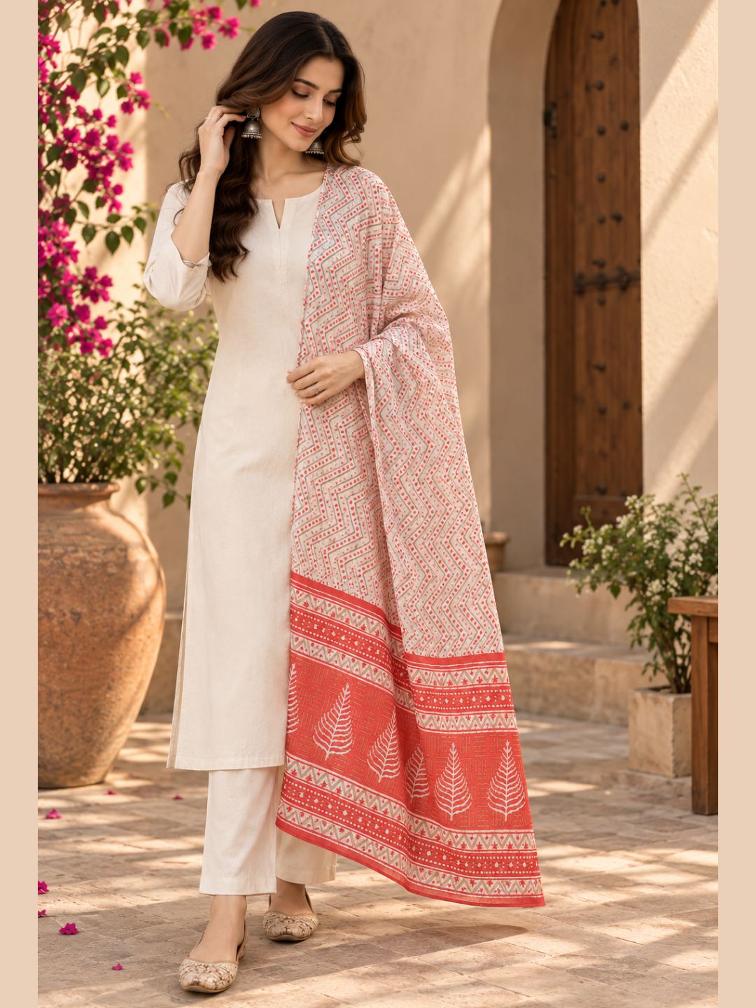 Chevron Boota Printed Cotton Dupatta