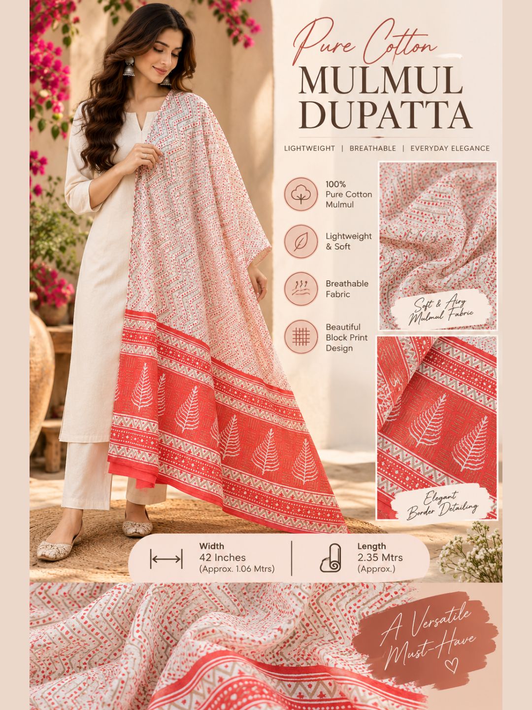 Chevron Boota Printed Cotton Dupatta