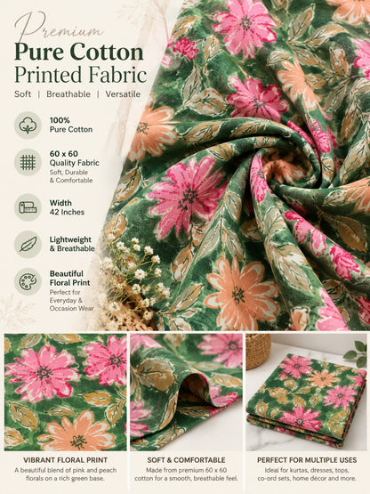 Meadow Bloom – Pure Cotton 60x60 Floral Printed Fabric | 42" Width