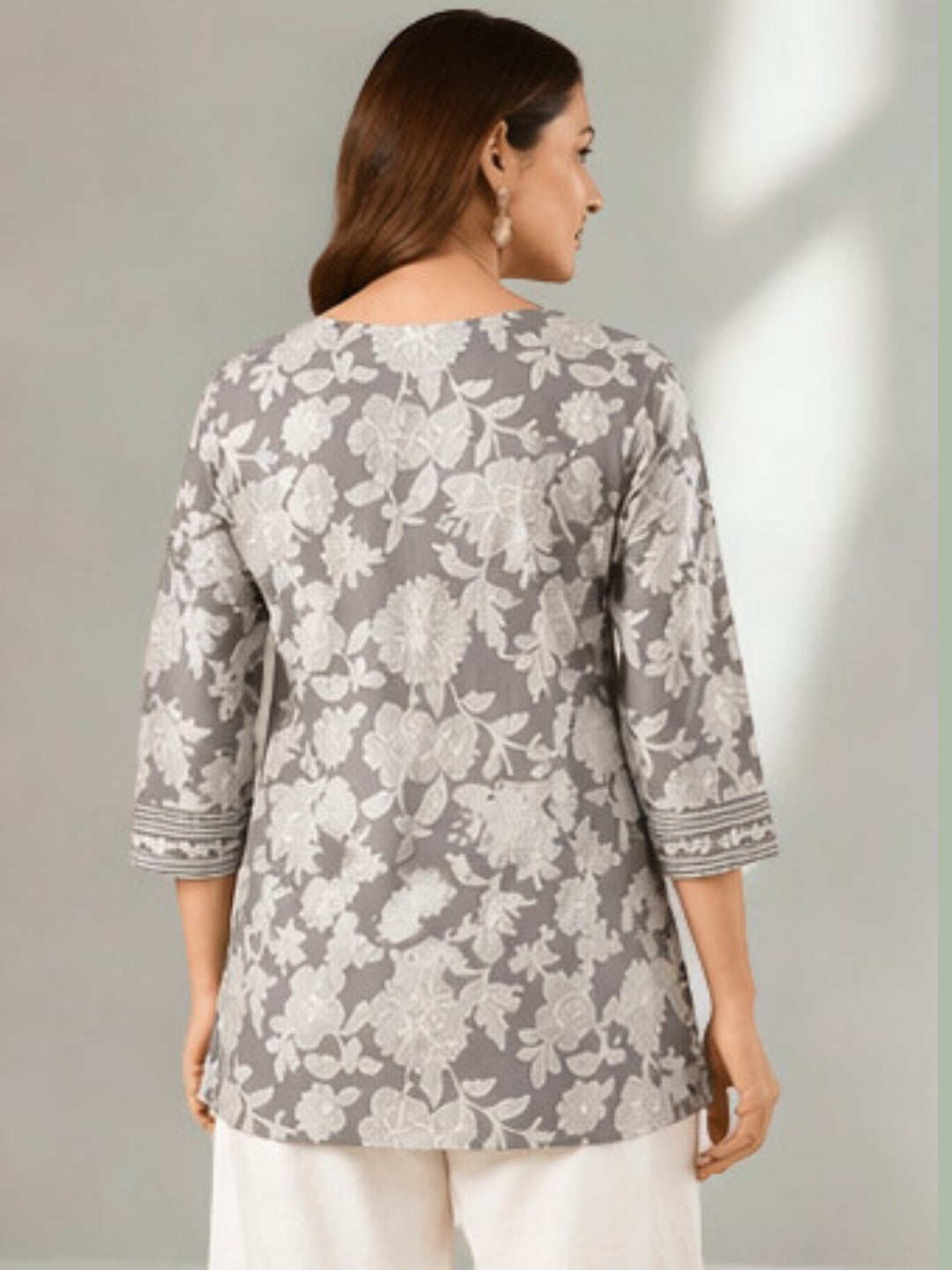Grey Bloom Cotton Top