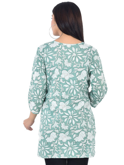 Pure Cotton Floral  Printed Top - Light Green