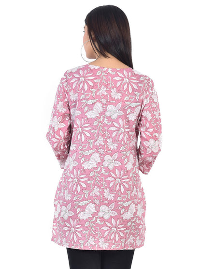 Pure Cotton Floral  Printed Top - Light Pink