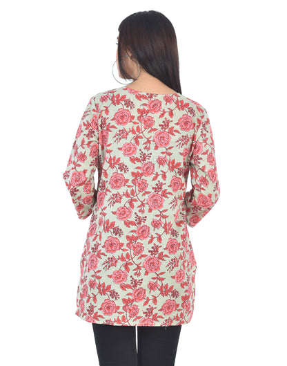 Pure Cotton Floral  Printed Top - Light Red