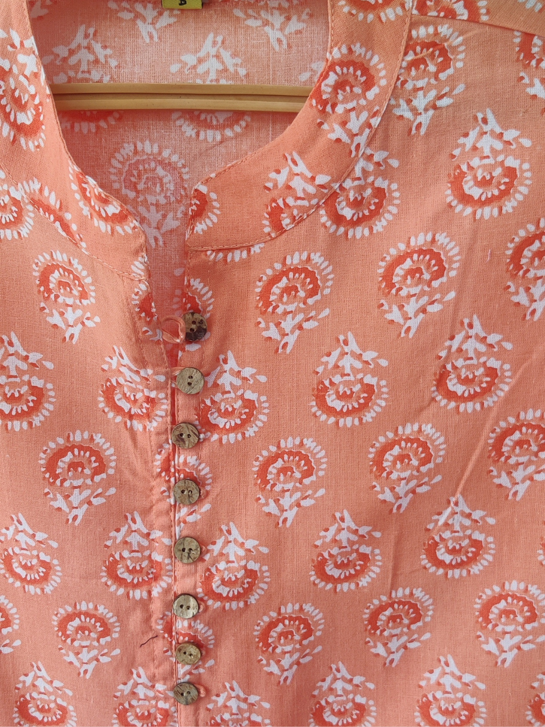 Pure Cotton Peplum Style Button detail Top - Orange