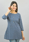 Pure Cotton Printed Short Kurta - Navy Blue