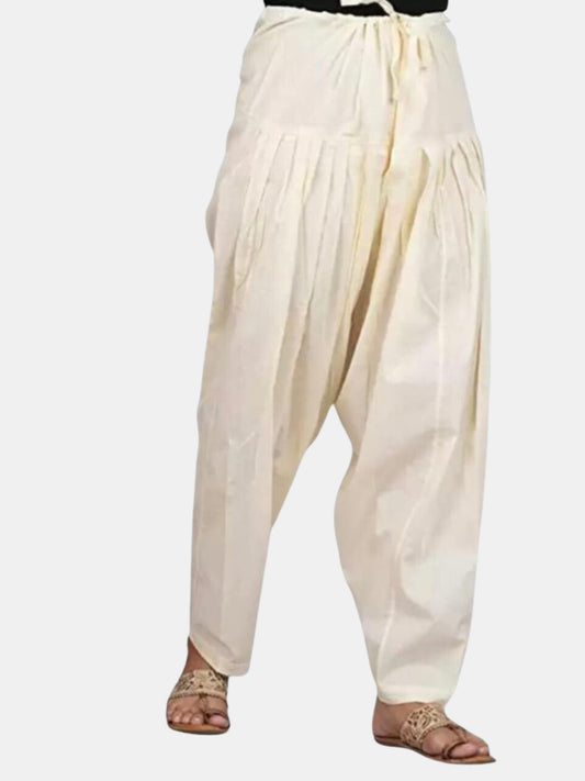 Cream - Pure Cotton Solid Color Patiala Pants for women