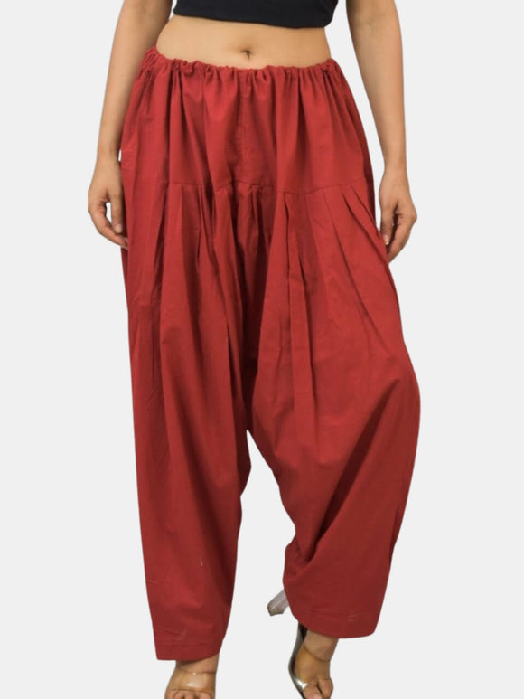 Maroon - Pure Cotton Solid Color Patiala Pants for women