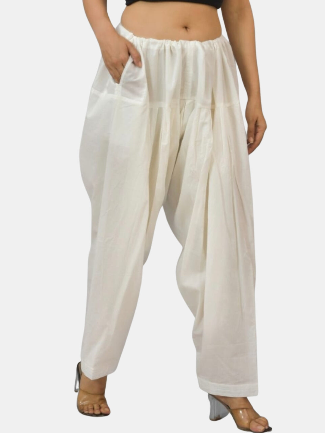 Cream - Pure Cotton Solid Color Patiala Pants for women