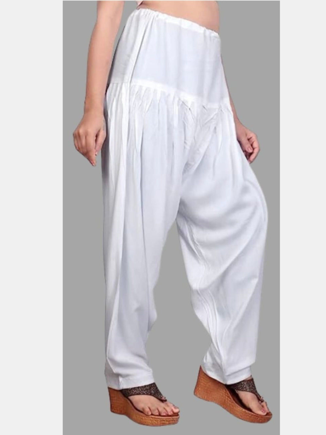 White - Pure Cotton Solid Color Patiala Pants for women