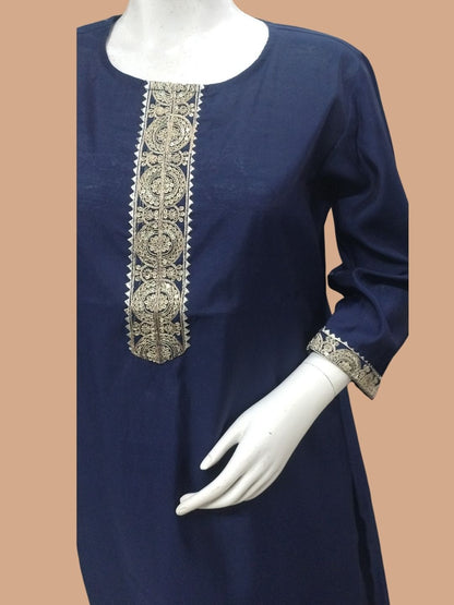 Royal Edit Viscose Silk Kurta Pant & Dupatta Set - Navy