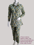 Cotton printed Shirt Style Top and Pant Co-Ord Set -Yellow