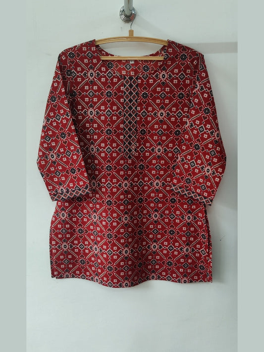 Pure Cotton Printed Top - Red