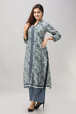Cotton Kalamkari Floral Print Kurta, Palazzo and Dupatta Set