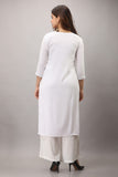 Rayon Straight Mirror Embroidered Kurti (White)