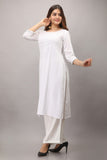 Rayon Straight Mirror Embroidered Kurti (White)