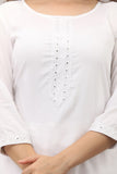 Rayon Straight Mirror Embroidered Kurti (White)