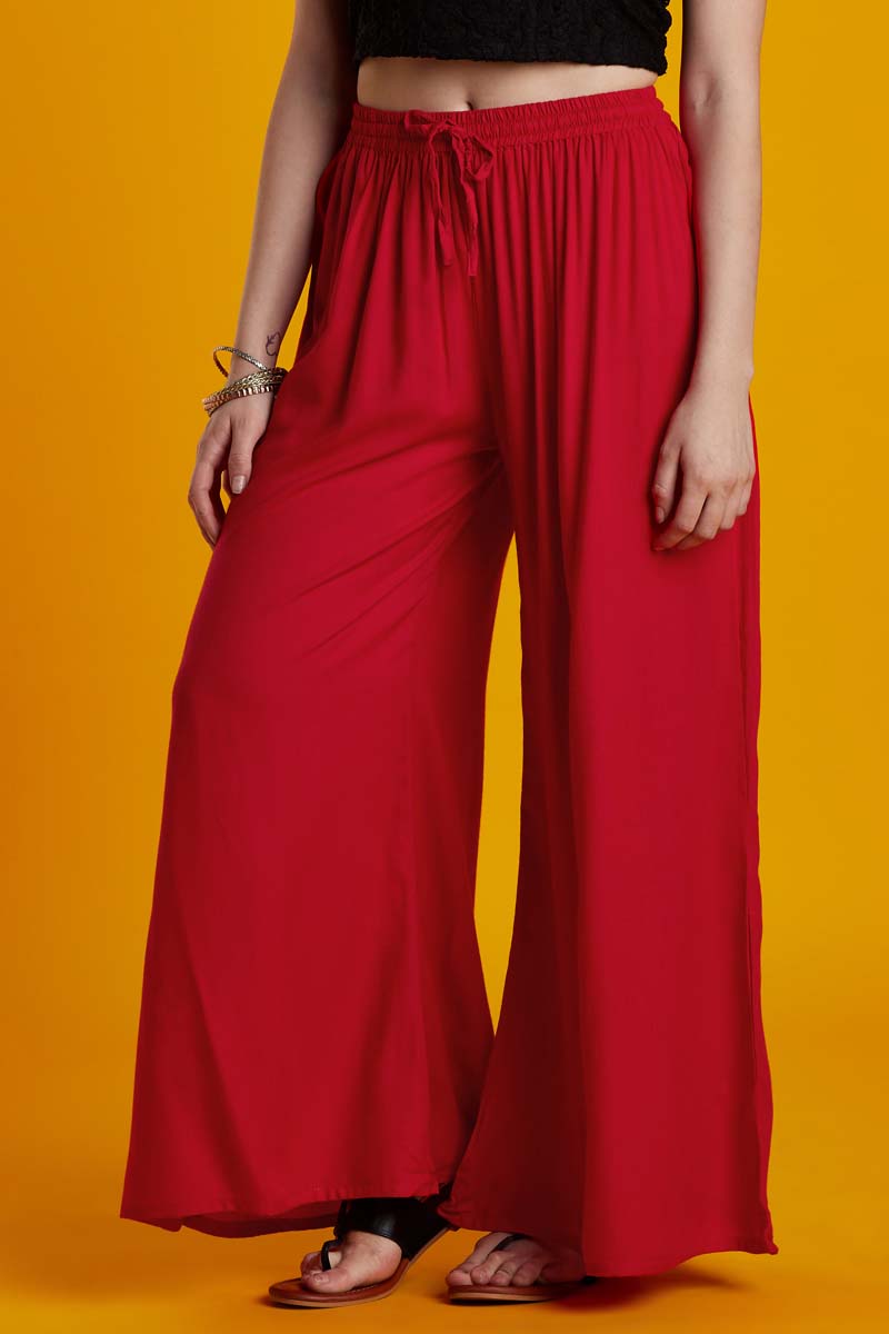 Rayon Solid Red Flared Palazzo