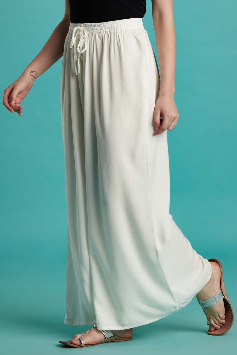 Rayon Solid Off White Flared Palazzo