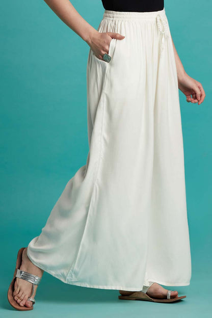 Rayon Solid Off White Flared Palazzo