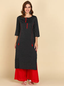 Cotton Princess Cut Straight Kurta -Black