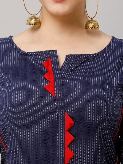 Cotton Princess Cut Straight Kurta -Navy