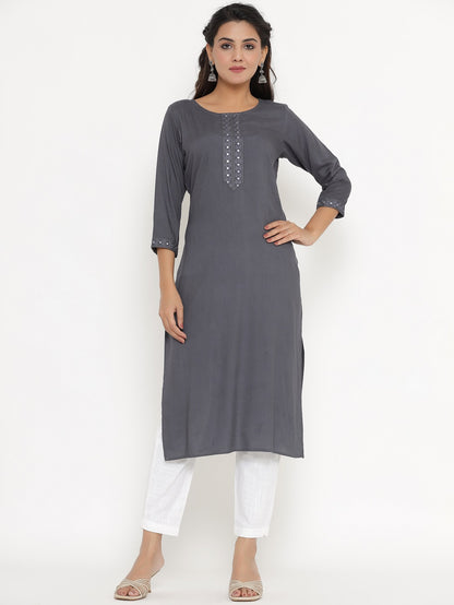 The Mirror Muse Viscose Rayon Kurta - Grey