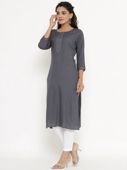 The Mirror Muse Viscose Rayon Kurta - Grey