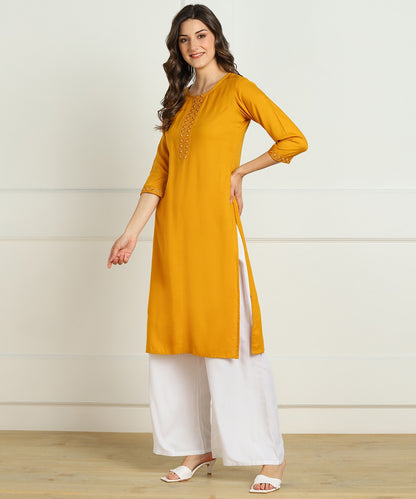 The Mirror Muse Viscose Rayon Kurta -Mustard