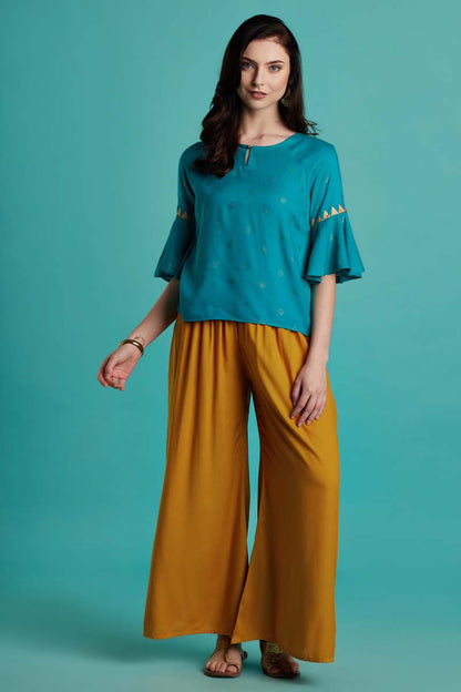 Rayon Solid Mustard Flared Palazzo