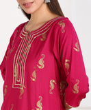 Rayon SeaHorse Print Gota embellished Straight kurta - Pink